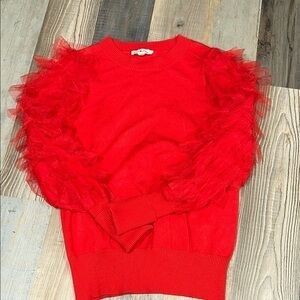 Red Ruffled Sleeve Sweater